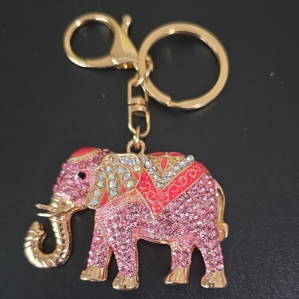 Elegant Pink and Gold Elephant Keychain